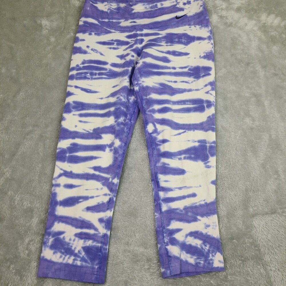 Nike Dri Fit Leggings Purp & White Tie Dye Compression Pants Yoga‎ Women's Sz XS
